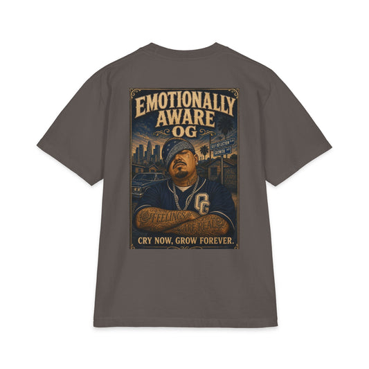 Cool Dad, BTW Emotionally Aware OG Tee back graphic on charcoal T-shirt.