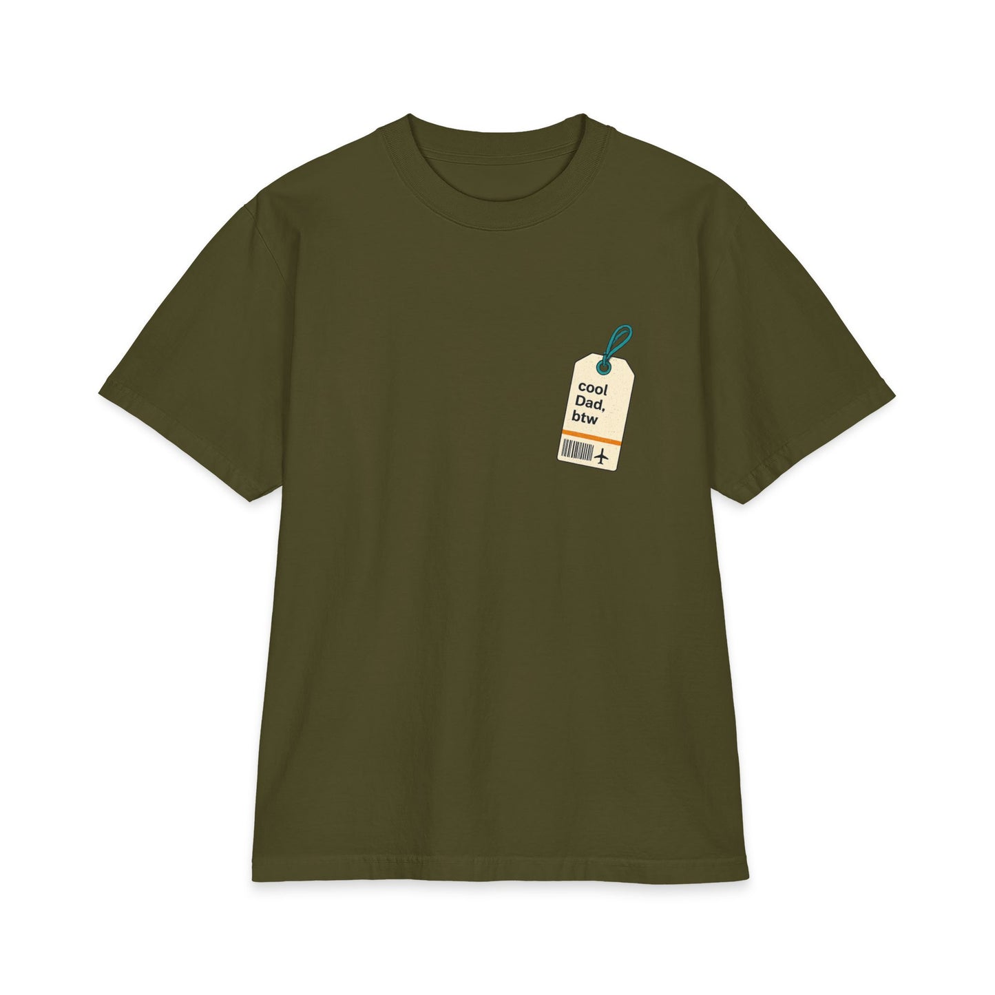 Cool Dad, BTW Carry Everything Tee front logo on green T-shirt.