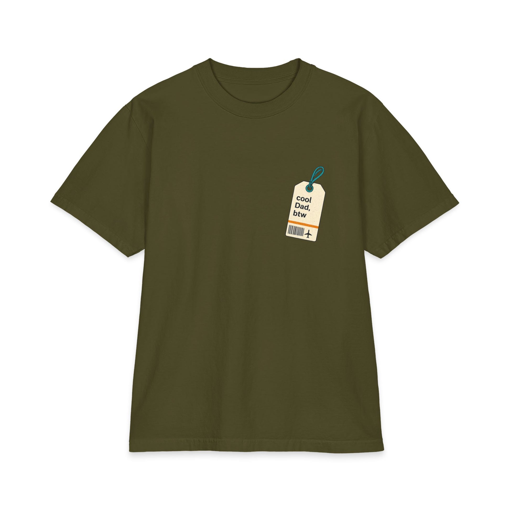 Cool Dad, BTW Carry Everything Tee front logo on green T-shirt.