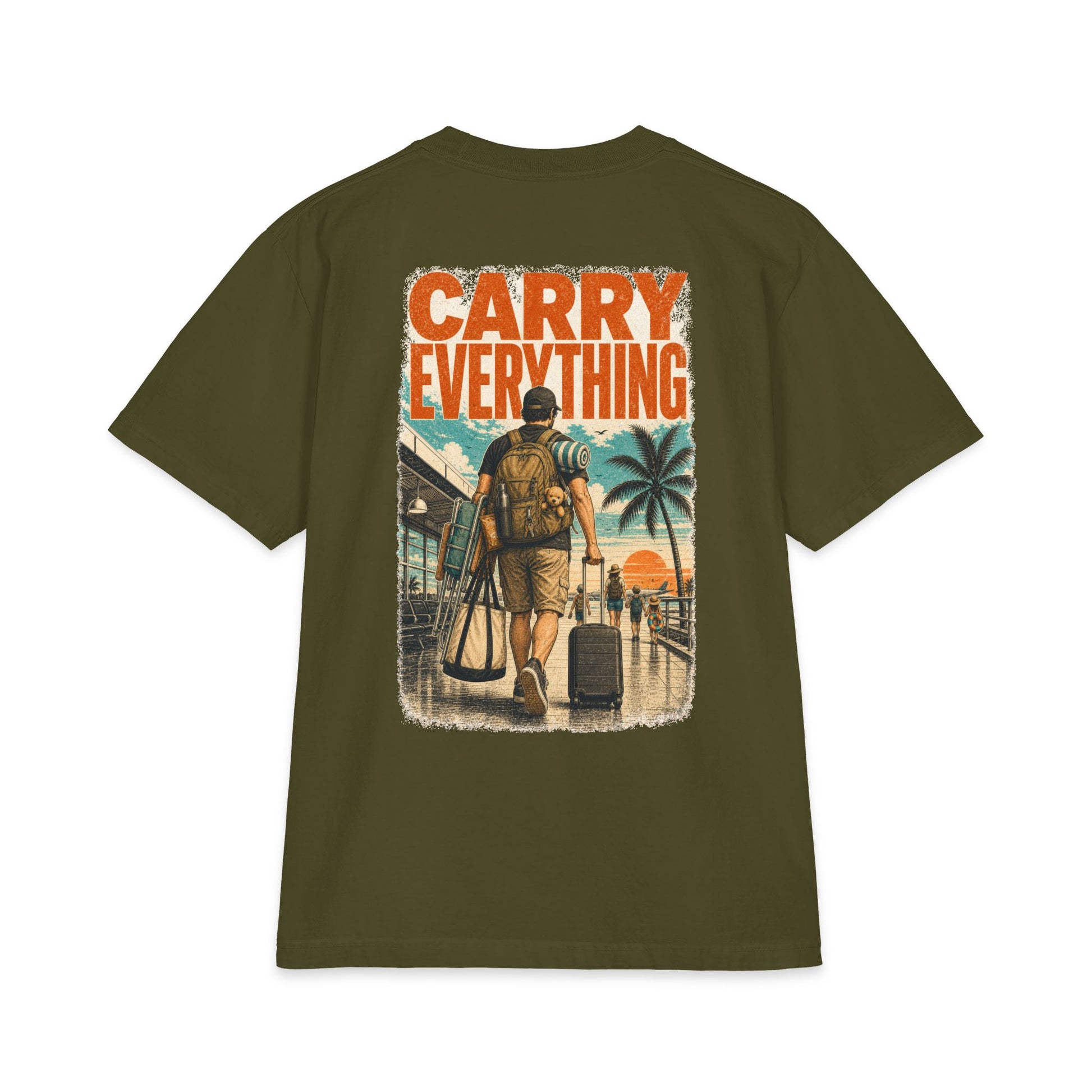 Cool Dad, BTW Carry Everything Tee back graphic on green T-shirt.