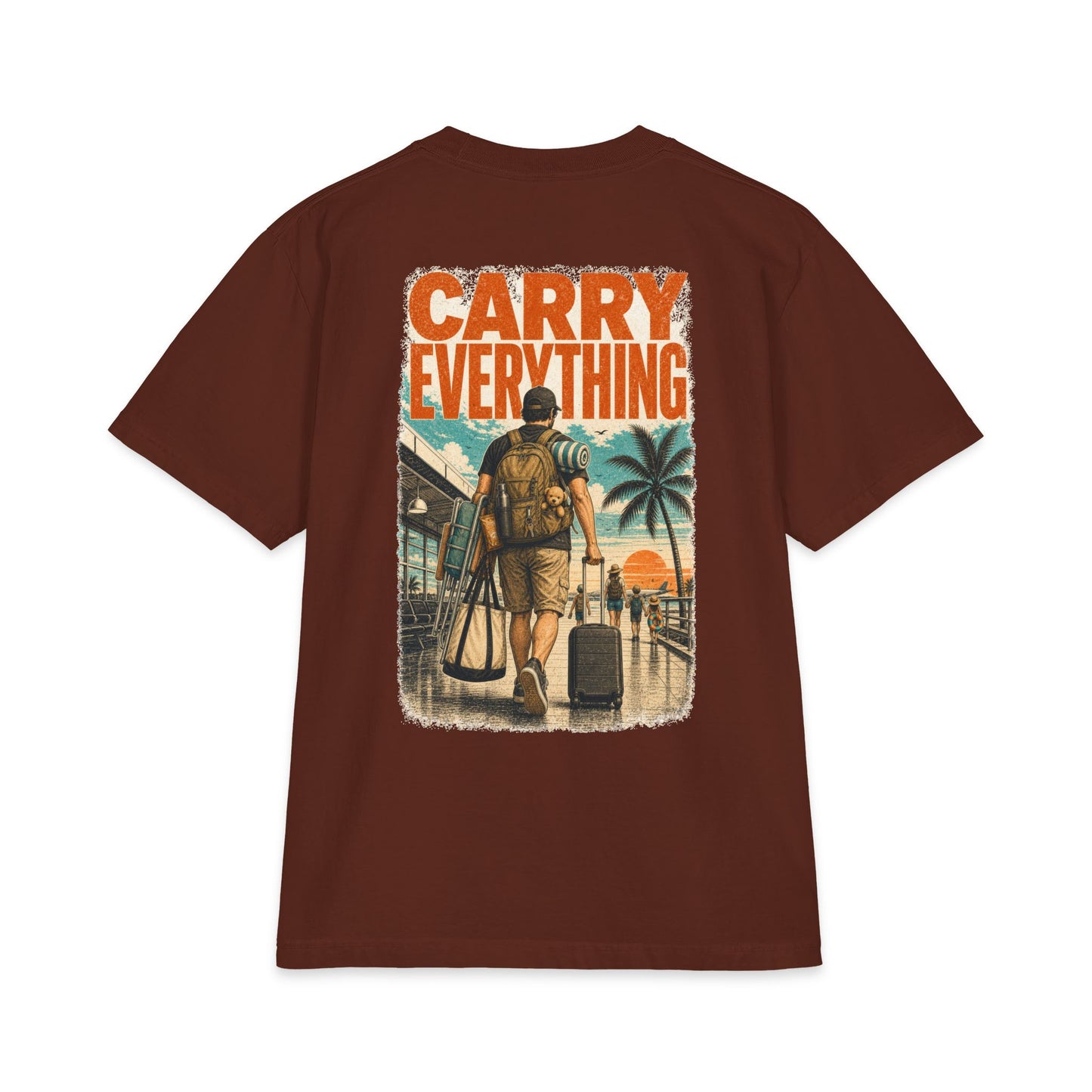 Cool Dad, BTW Carry Everything Tee back graphic on brown T-shirt.