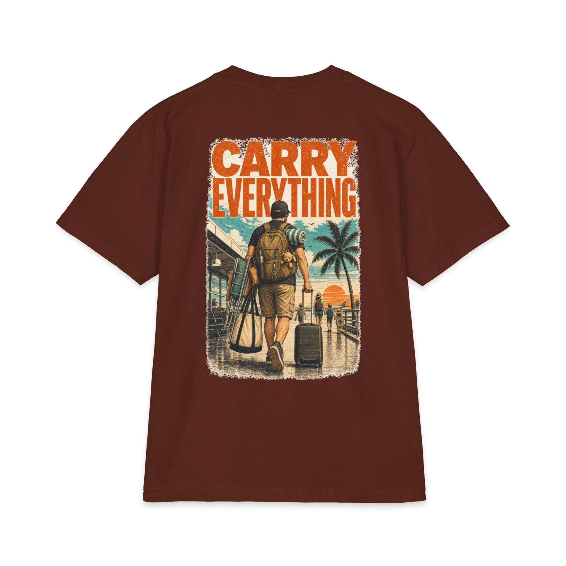 Cool Dad, BTW Carry Everything Tee back graphic on brown T-shirt.