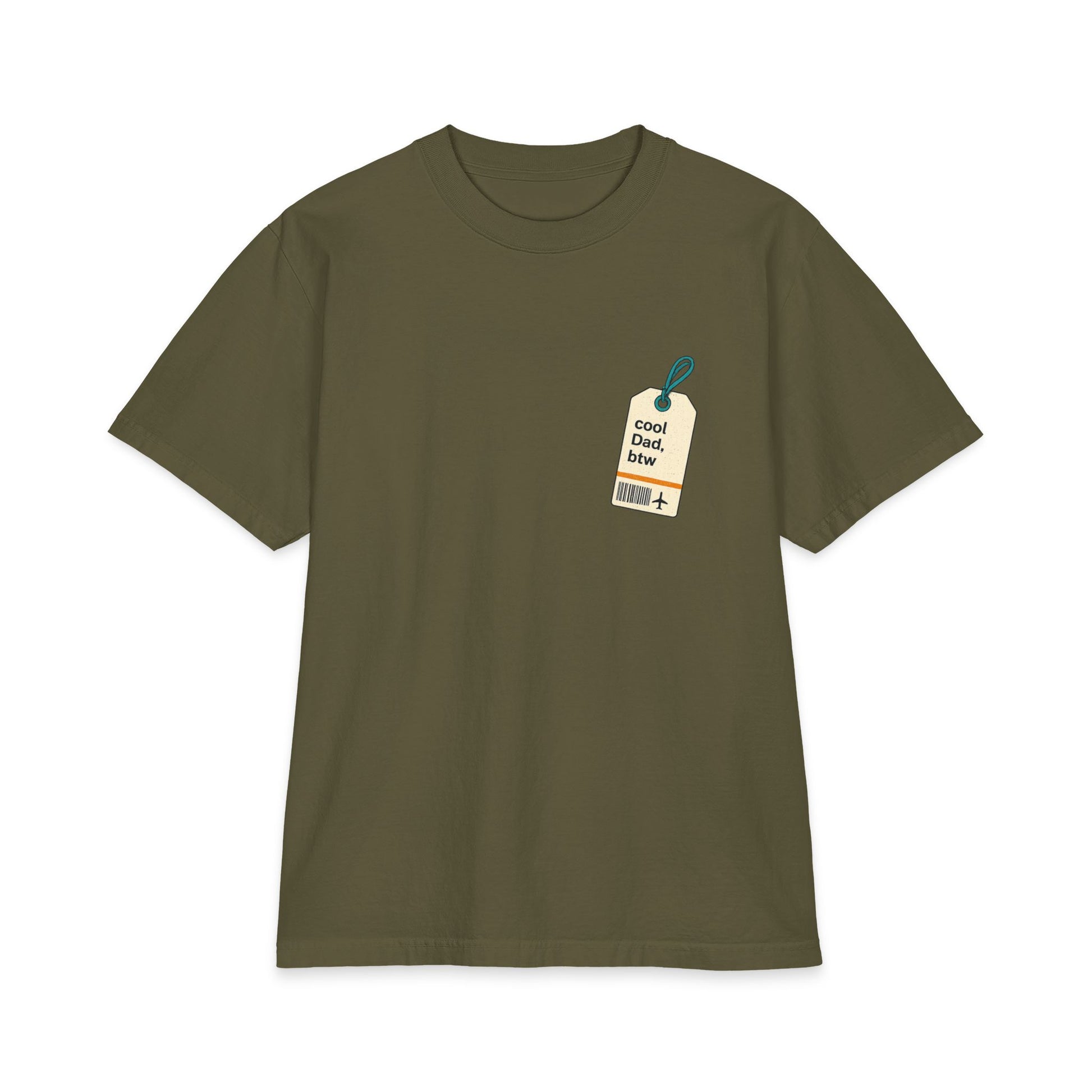 Cool Dad, BTW Carry Everything Tee front logo on olive T-shirt.