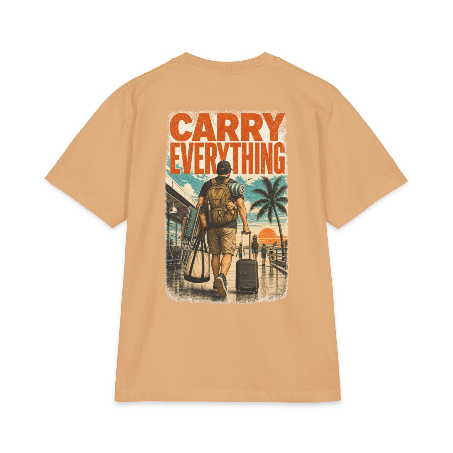 Cool Dad, BTW Carry Everything Tee back graphic on tan T-shirt.