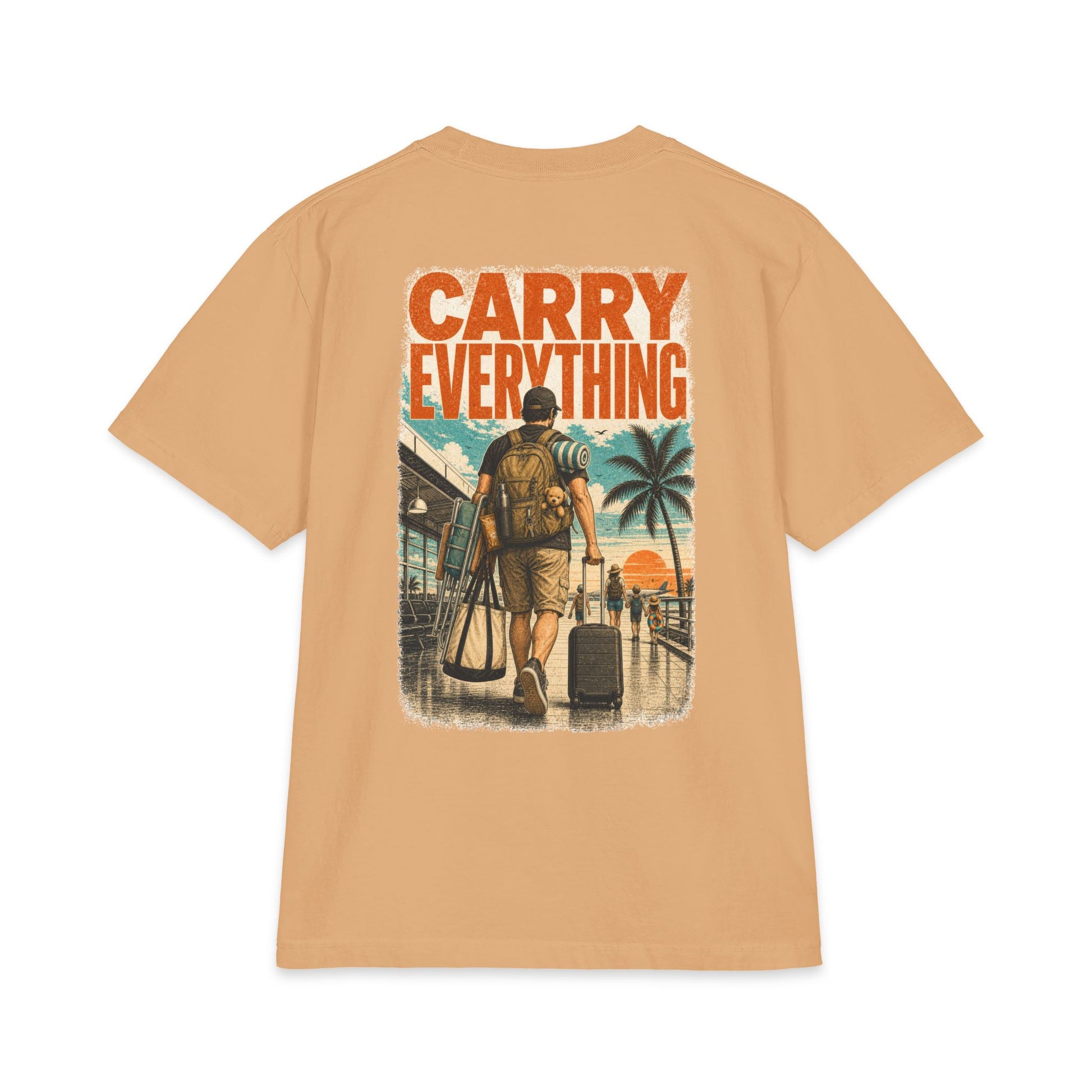 Cool Dad, BTW Carry Everything Tee back graphic on tan T-shirt.