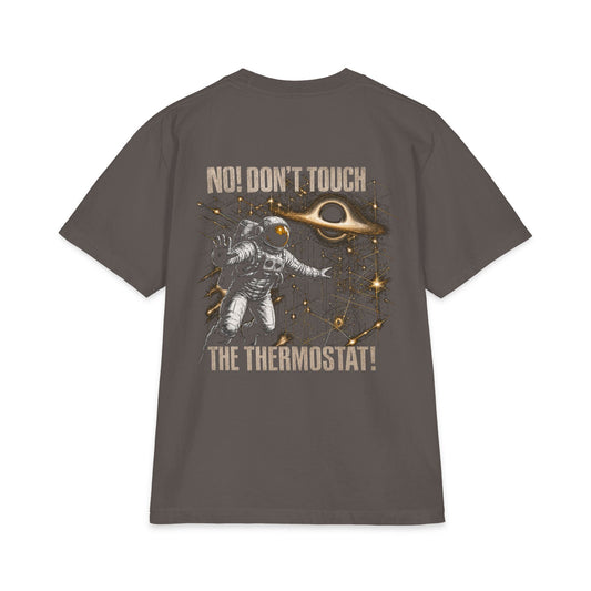 Cool Dad, BTW Thermostat Commander Tee back astronaut graphic on gray T-shirt.
