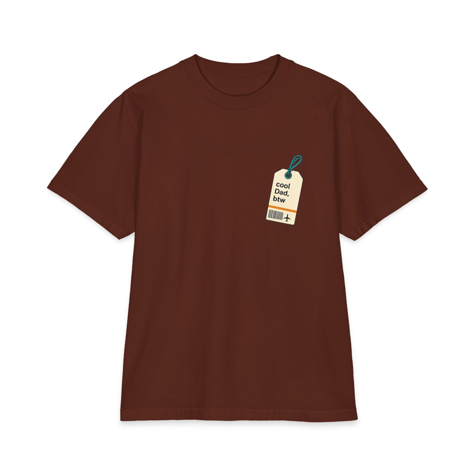 Cool Dad, BTW Carry Everything Tee front logo on brown T-shirt.