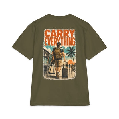 Cool Dad, BTW Carry Everything Tee back graphic on olive T-shirt.